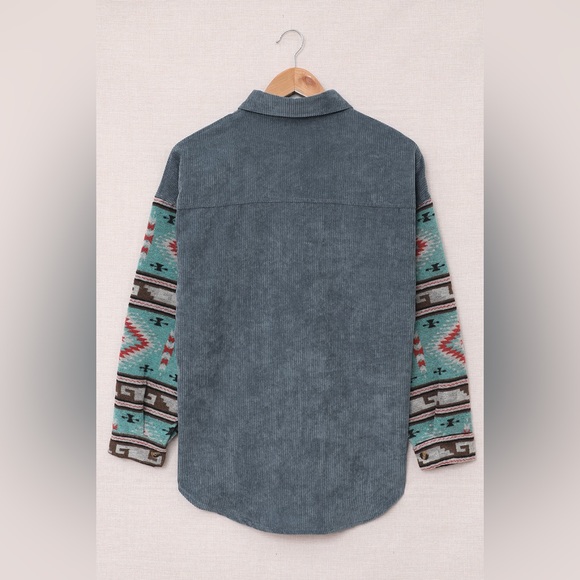 Geometric Button Up Dropped Shoulder Jacket - Picture 6 of 7